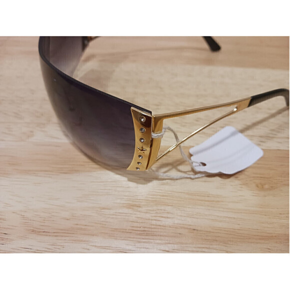 Frameless Large Sunglasses With Gold Side Rims - Picture 6 of 10